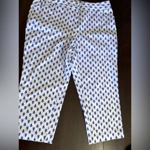 Sz 14 Cropped pants by Charter Club white with blue floral pattern